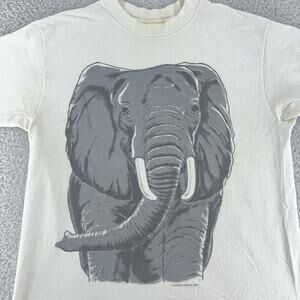 Vintage Elephant Graphic Shirt Mens M White Animal Safari Nature Tee 90s USA